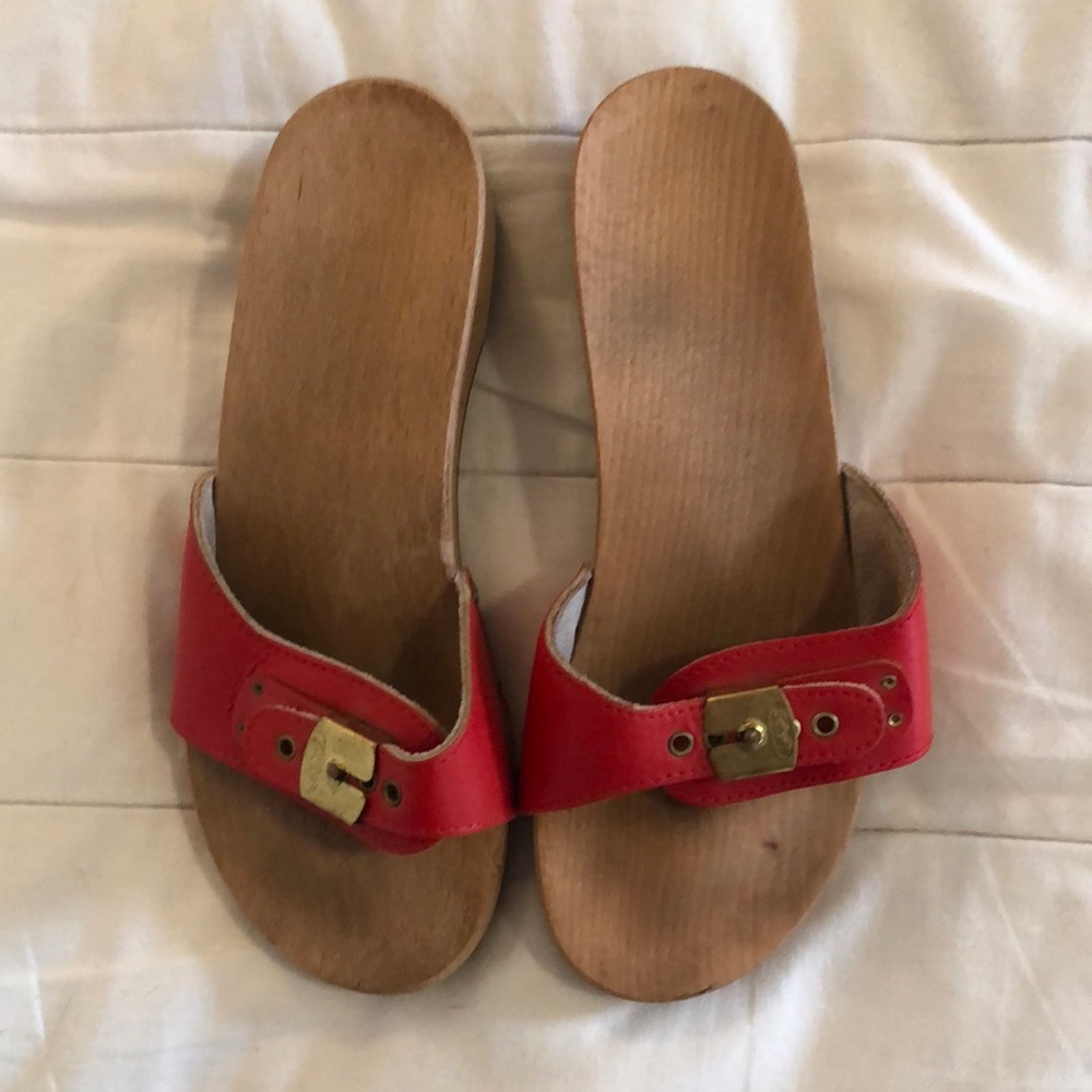 Vintage Dr Scholls Wooden Slide Sandals 70s